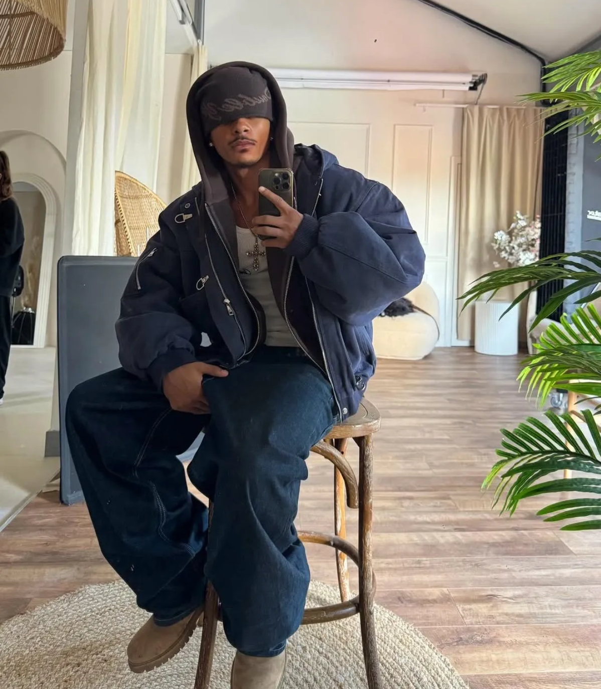 15OZ  INDIGO CANVAS CLASP BOMBER JACKET