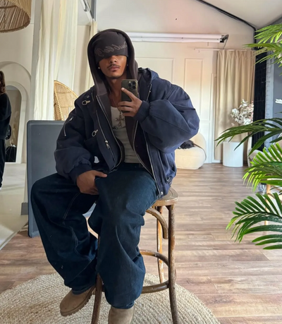 15OZ  INDIGO CANVAS CLASP BOMBER JACKET