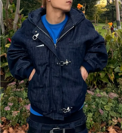 15OZ CANVAS CLASP BOMBER JACKET | RAW DENIM
